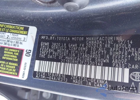 2015 Toyota Corolla Le z USA, uszkodzony, nr VIN 2T1BURHE3FC330148